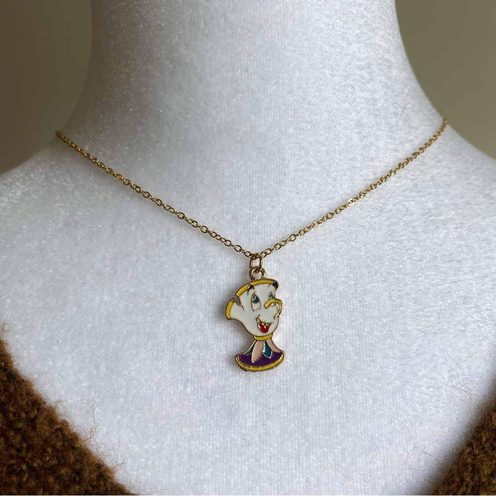 Handmade Chip Beauty & the Beast 18K GOLD PLATED STAINLESS STEEL Necklace Disney